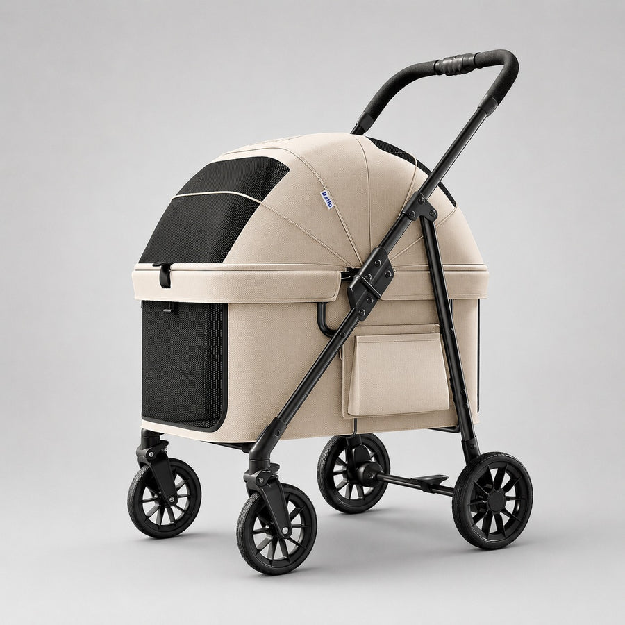 D6 One-Piece Long Cabin Pet Stroller in Gray.