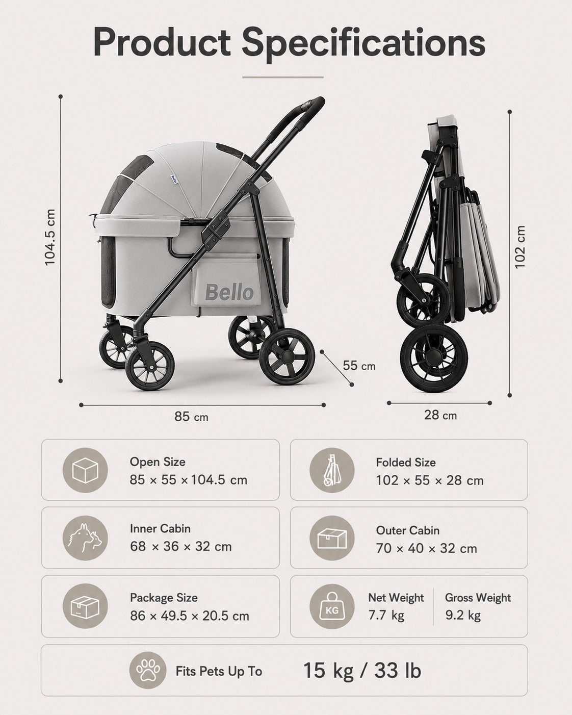 D6 One-Piece Long Cabin Pet Stroller product detail 4.
