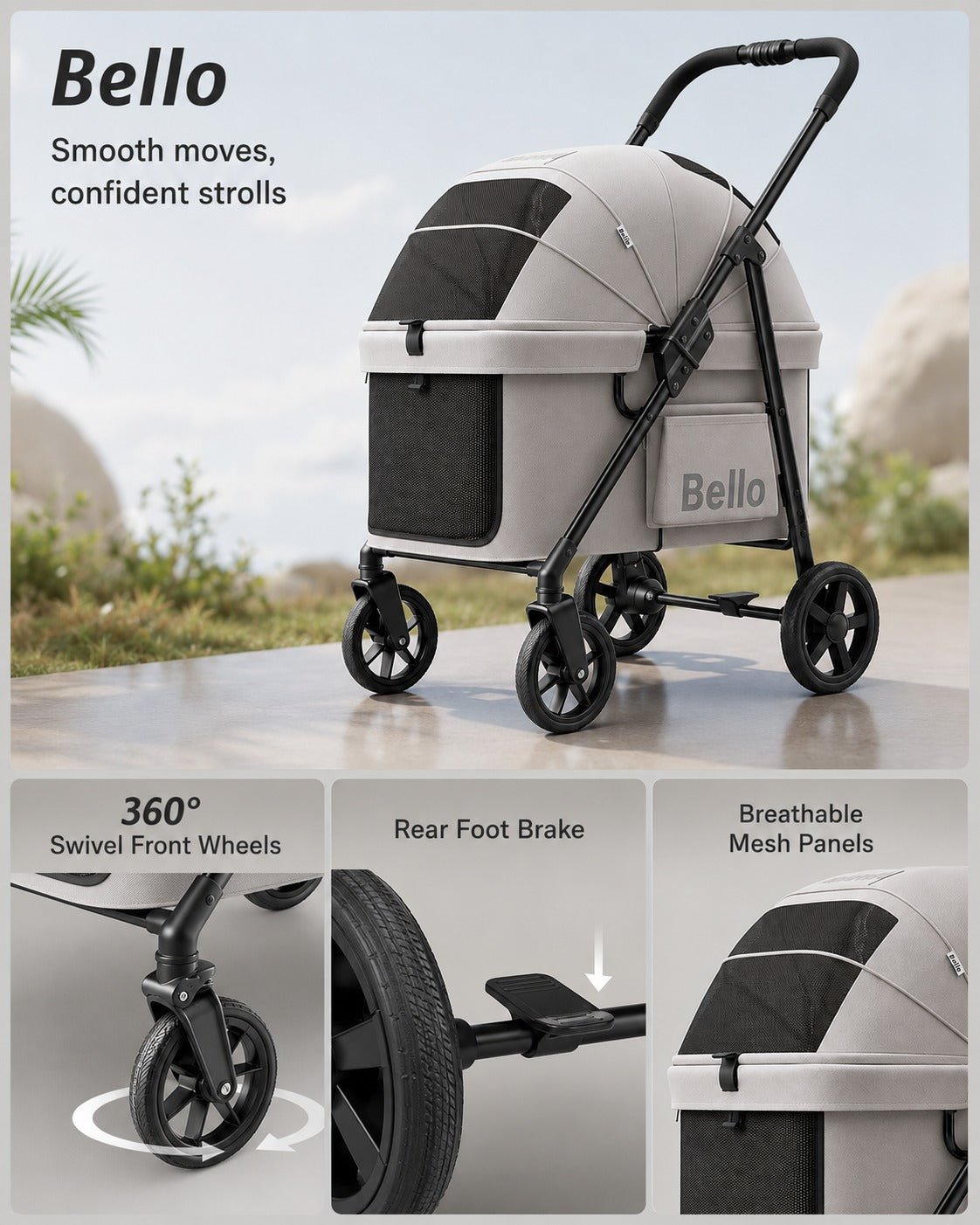 D6 One-Piece Long Cabin Pet Stroller product detail 5.