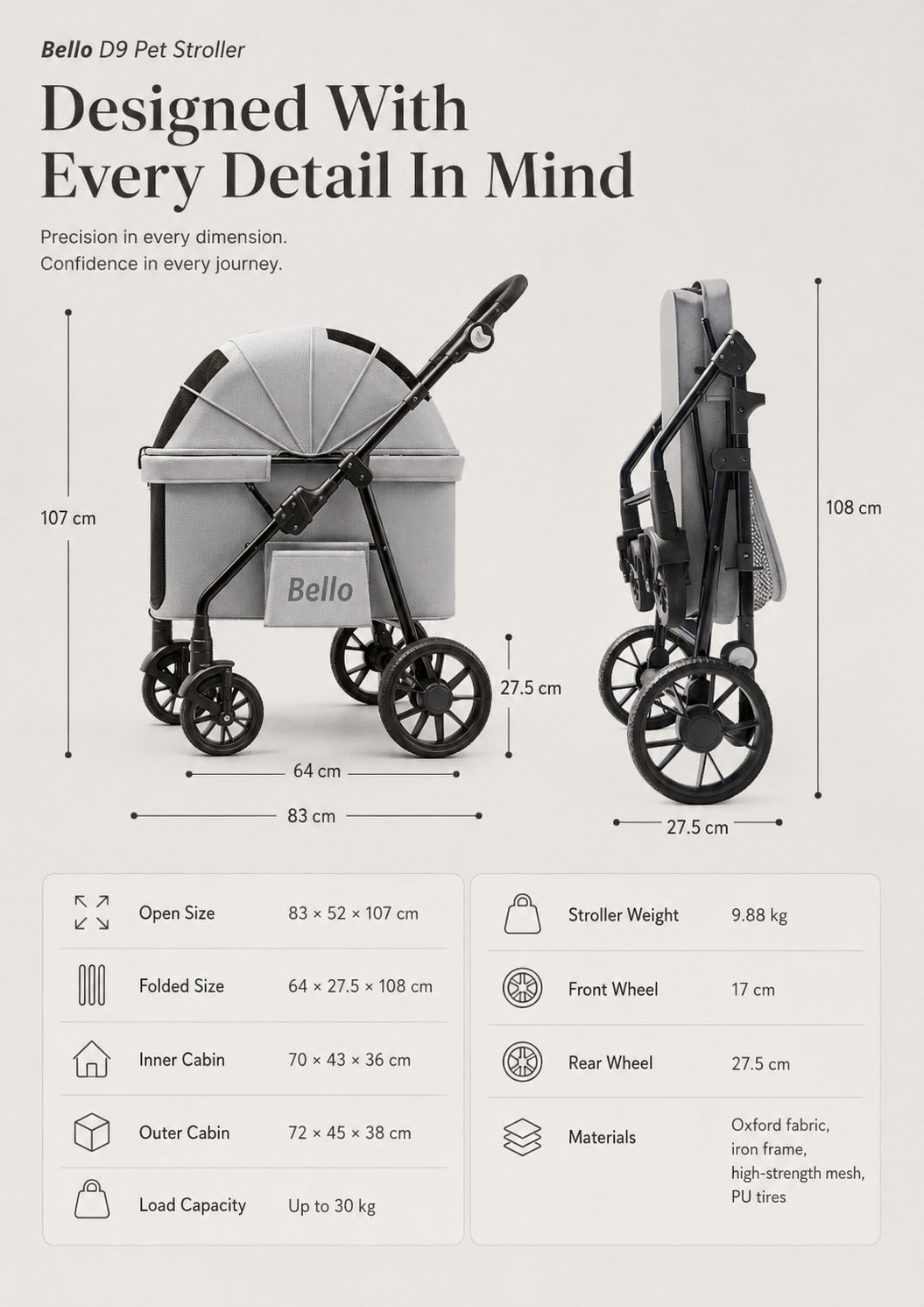 D9 Four-Season Large Cabin Pet Stroller product detail 4.