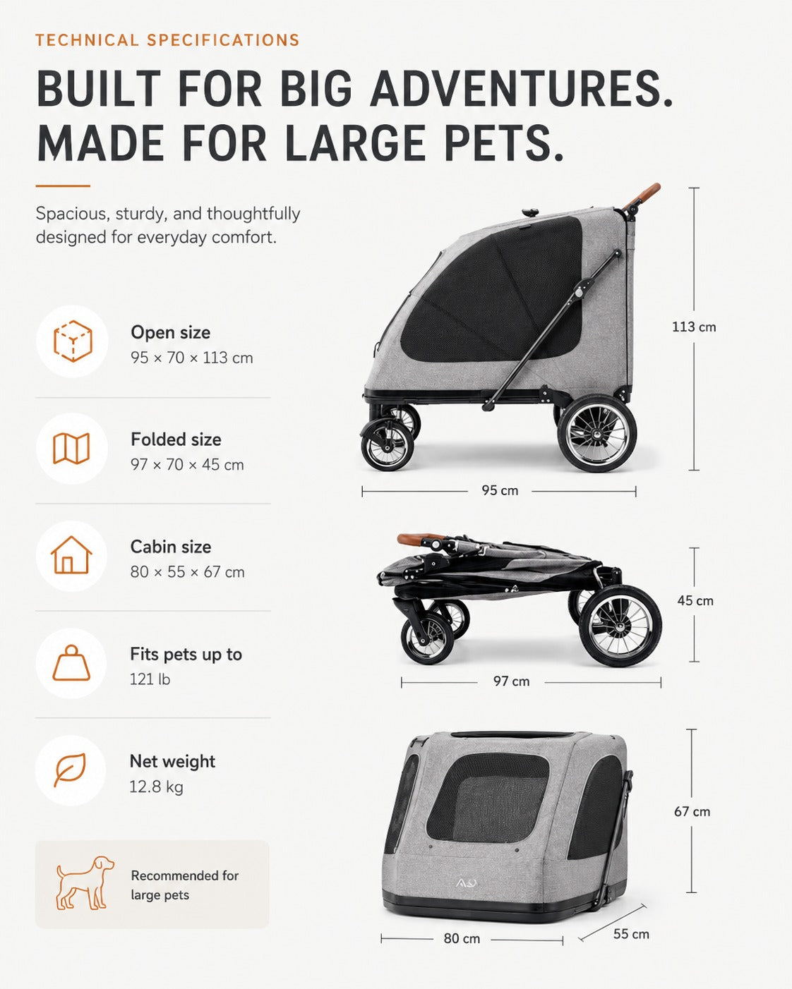 DH02XM Giant Capacity Pet Stroller product detail 7.