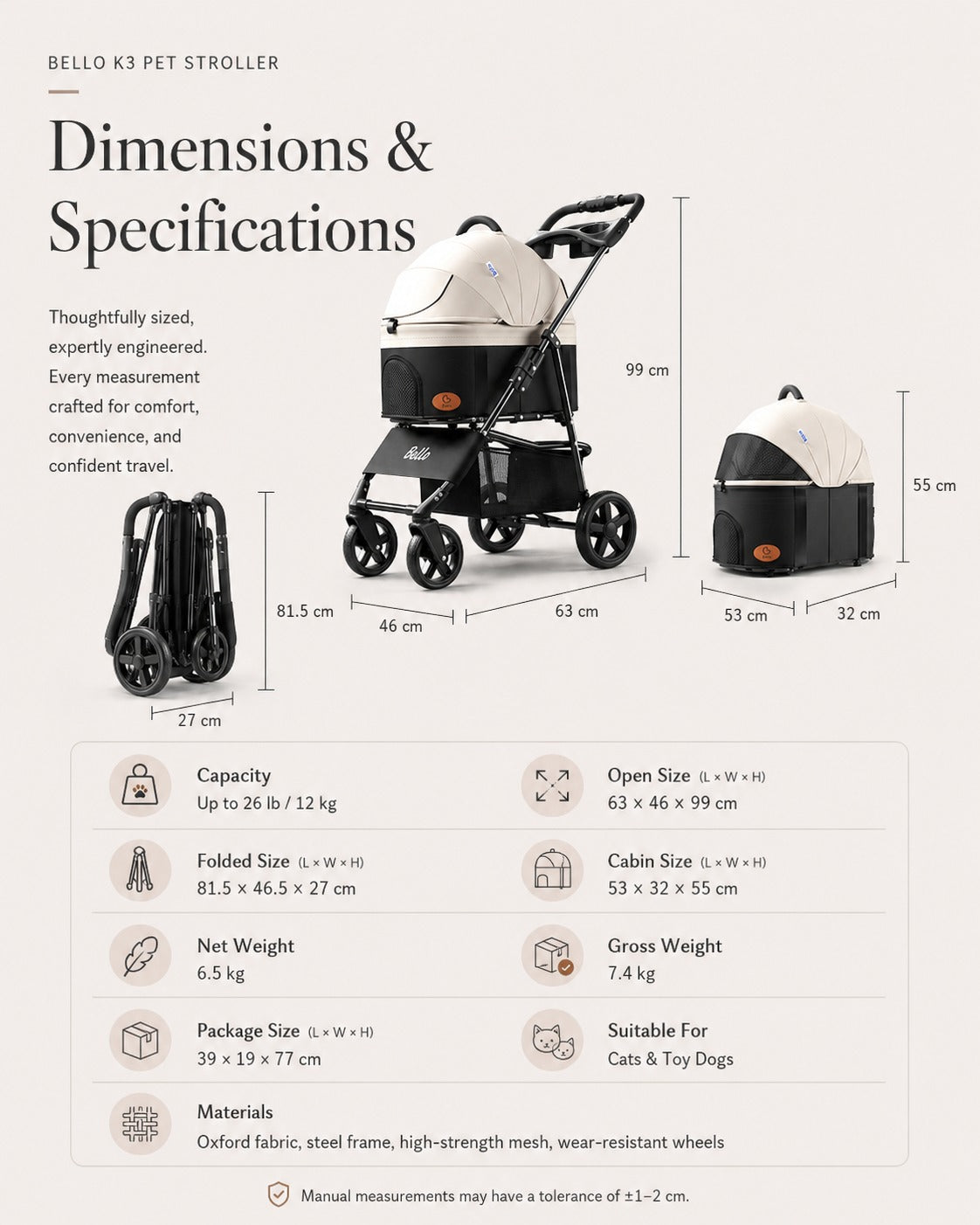 K3 Detachable Cabin Pet Stroller product detail 6.