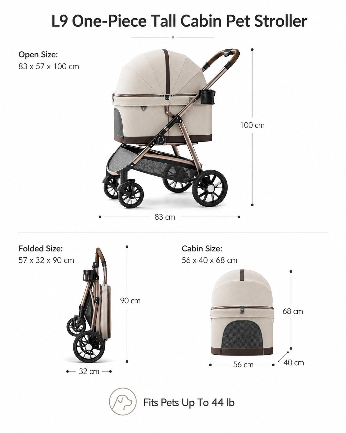L9 One-Piece Tall Cabin Pet Stroller product detail 4.