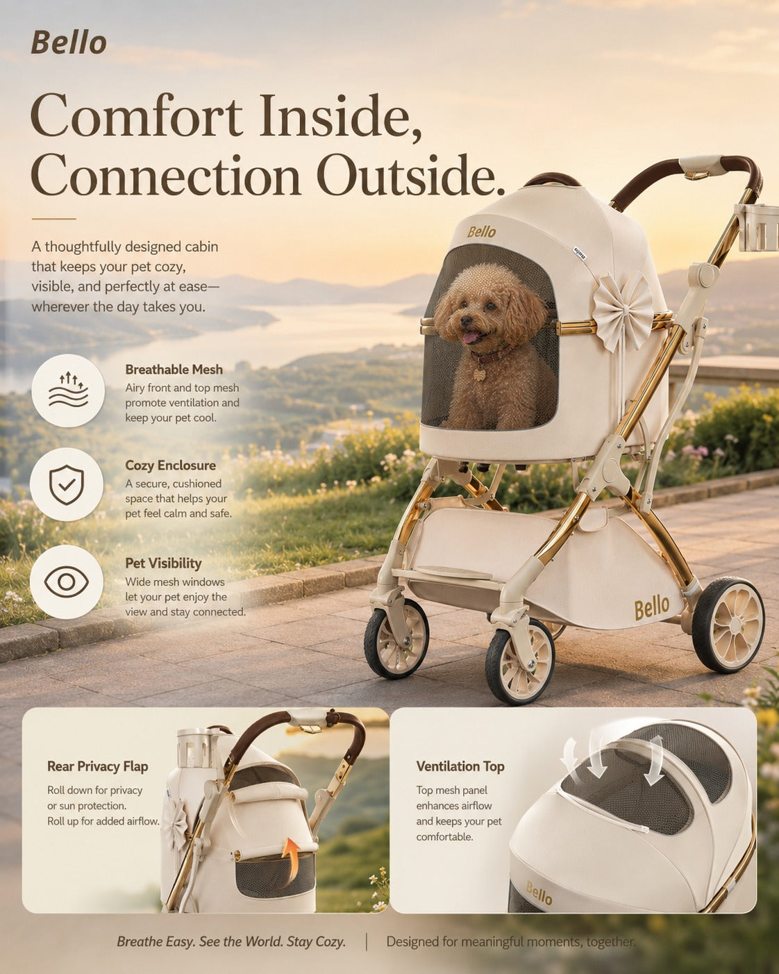 W1 Cocoa Detachable Comfort Pet Stroller product detail 2.