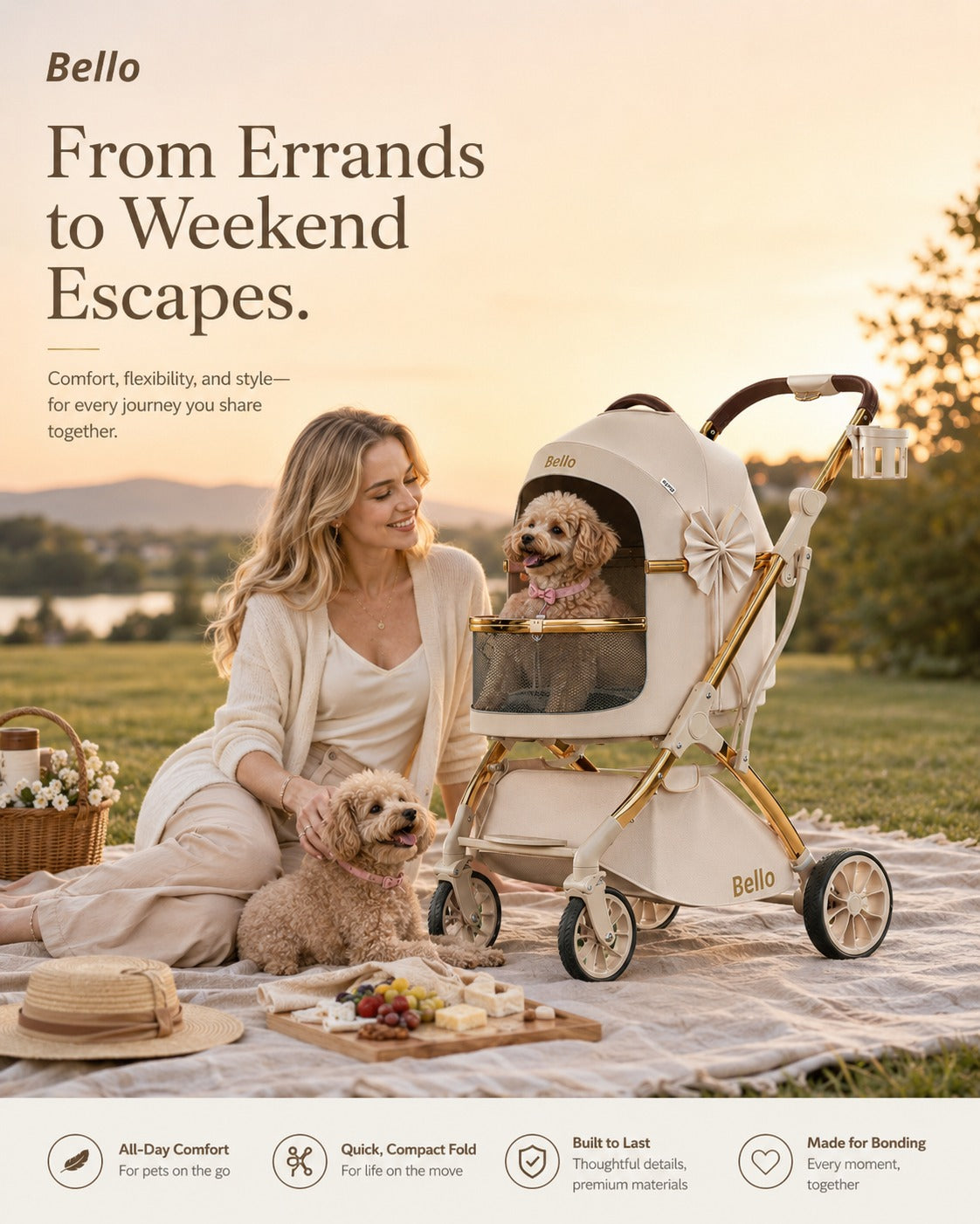 W1 Cocoa Detachable Comfort Pet Stroller product detail 3.