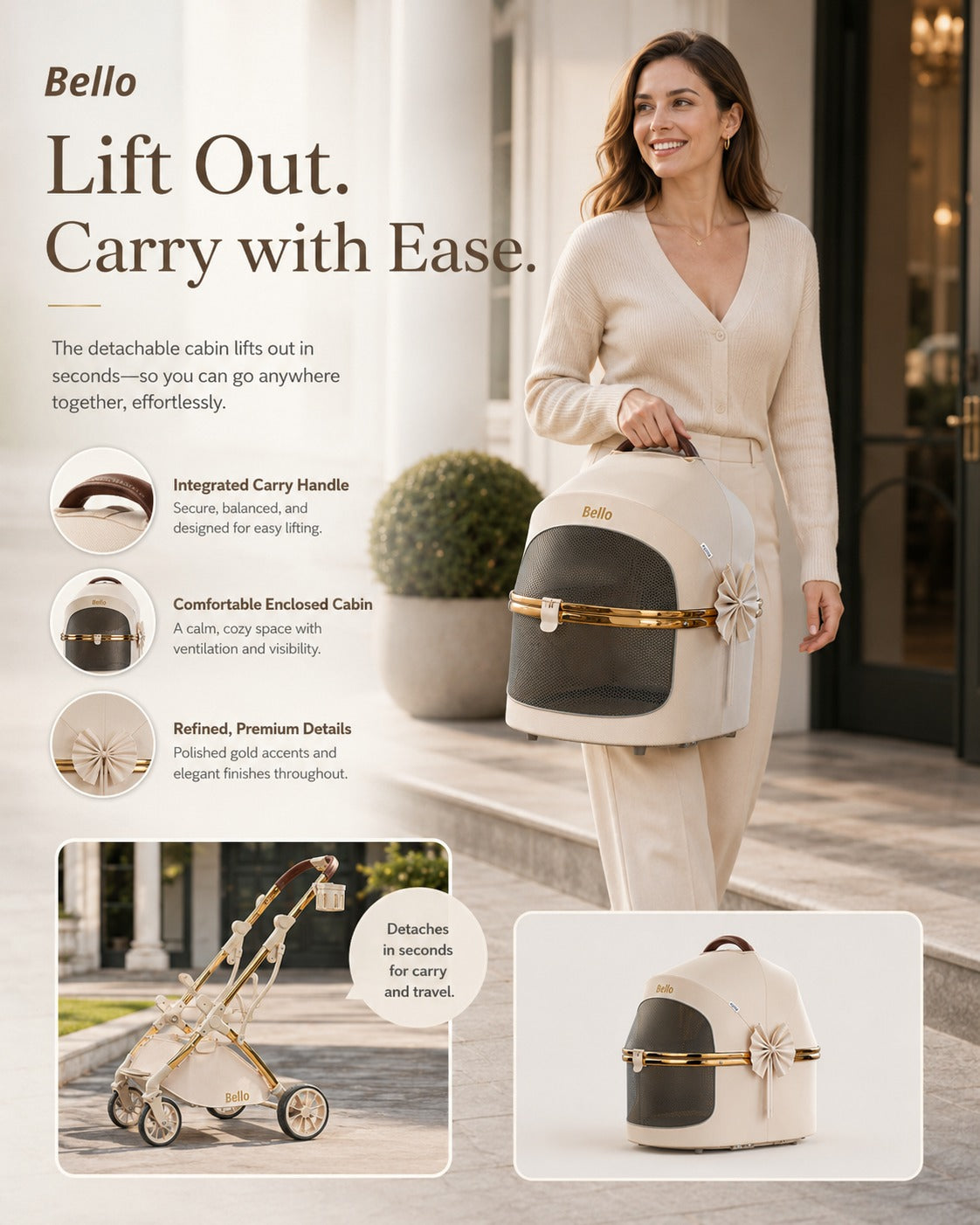 W1 Cocoa Detachable Comfort Pet Stroller product detail 4.