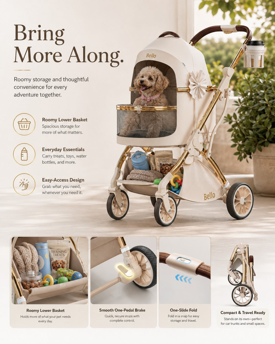W1 Cocoa Detachable Comfort Pet Stroller product detail 5.