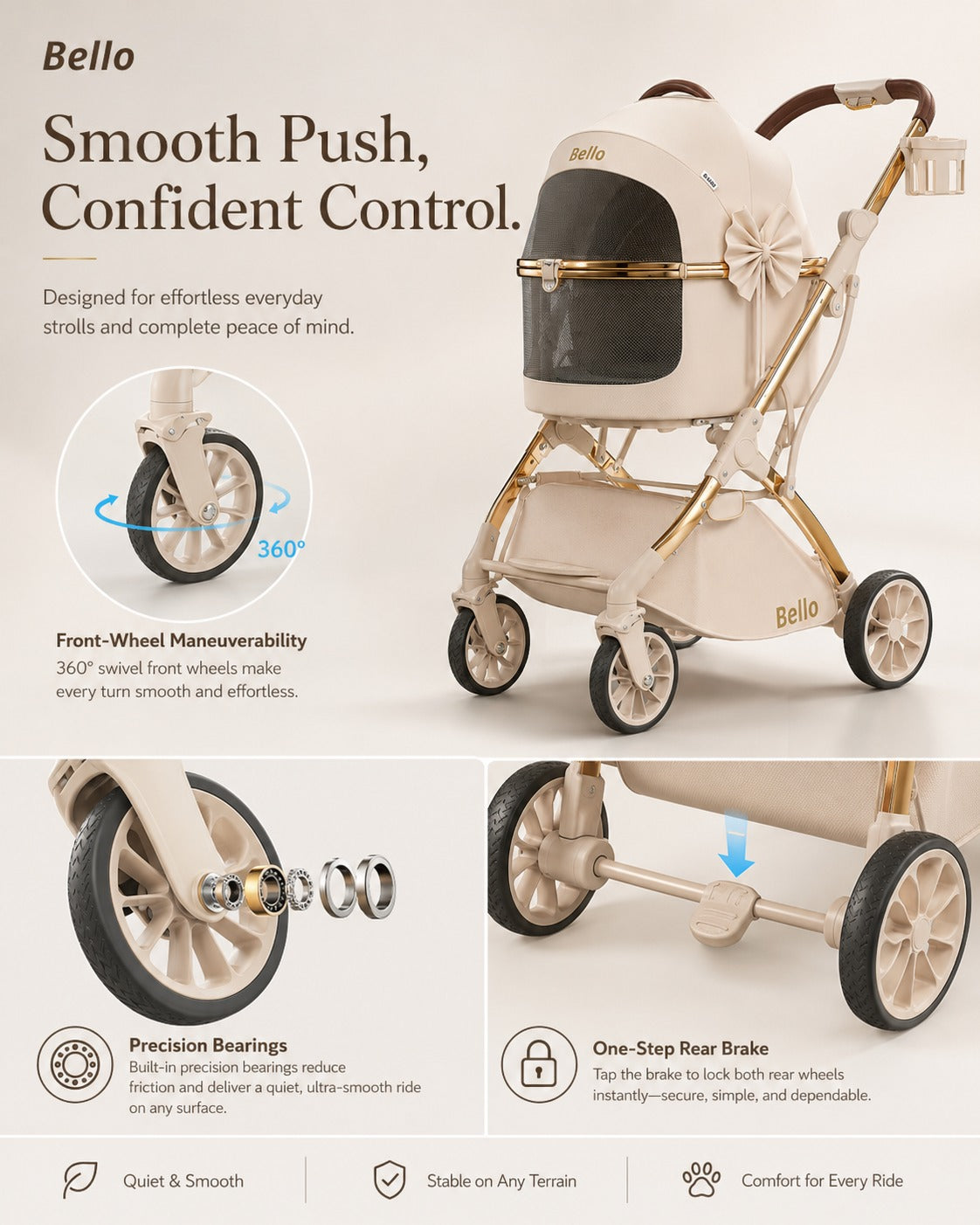 W1 Cocoa Detachable Comfort Pet Stroller product detail 7.