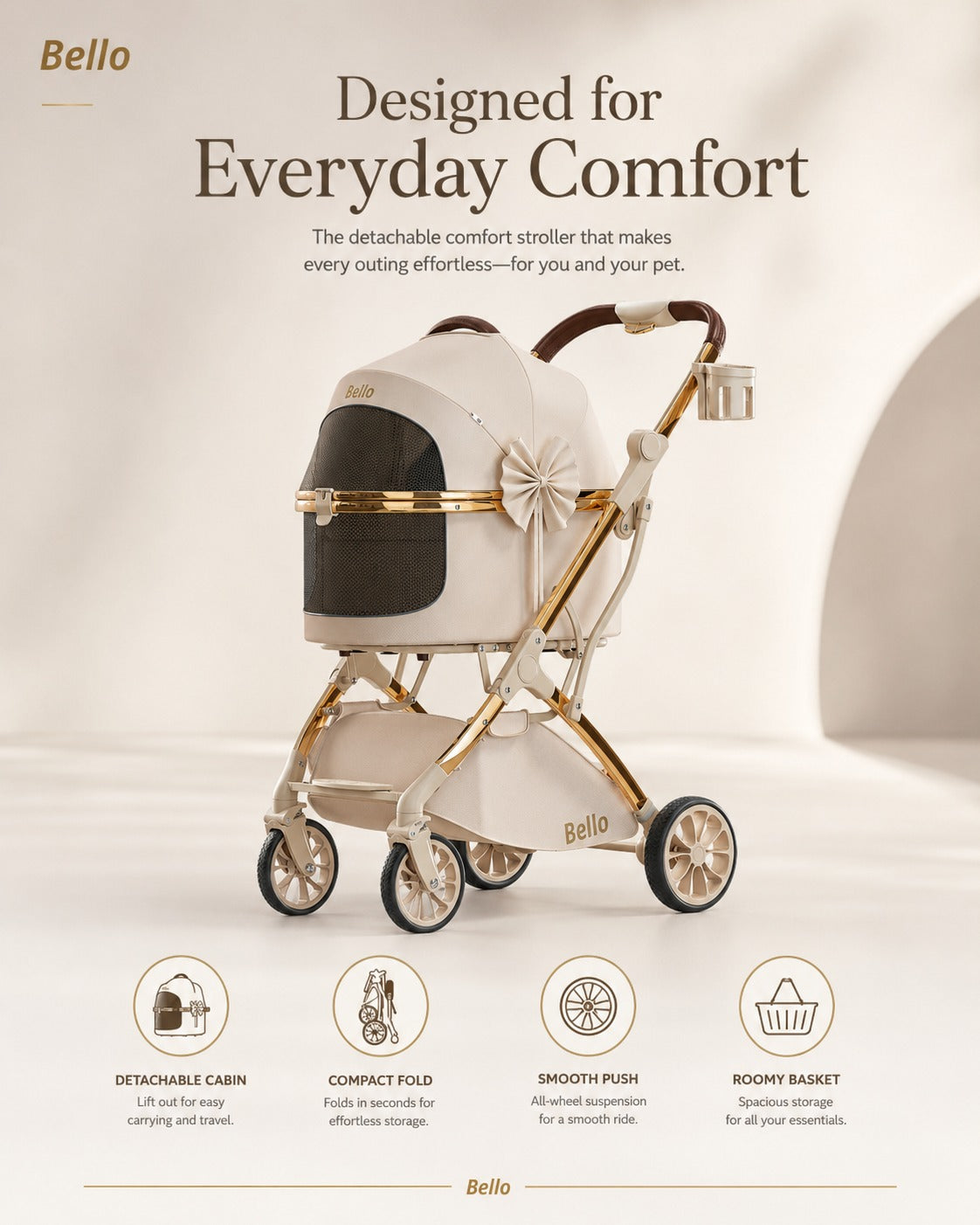 W1 Cocoa Detachable Comfort Pet Stroller product detail 8.