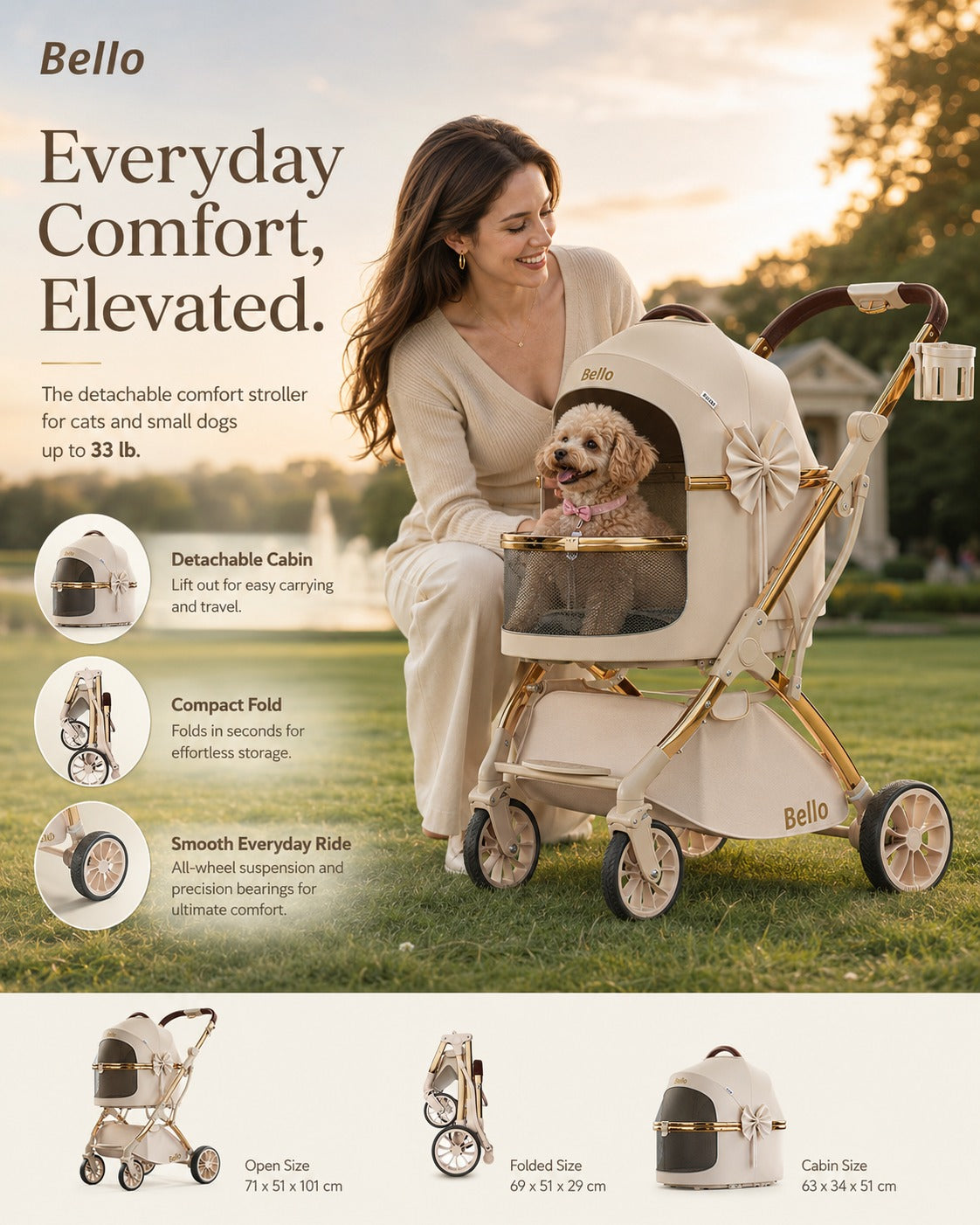 W1 Cocoa Detachable Comfort Pet Stroller product detail 11.